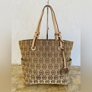 MICHAEL KORS Beige/brown canvas tote shoulder bag
